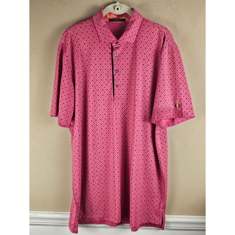 Greyson Mens Magenta Print Golf Polo Shirt Large